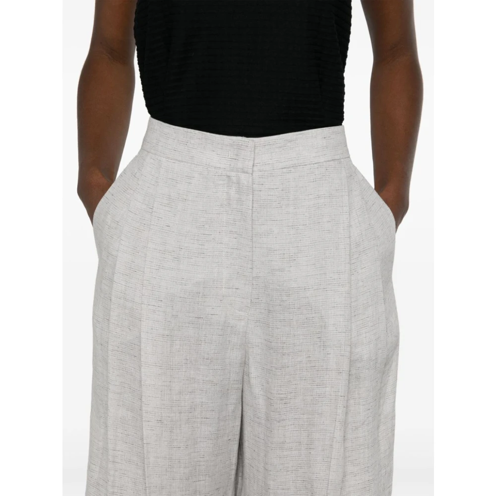 Emporio Armani Grijze Linnen Blend Broek met Dart Detailing Gray Dames