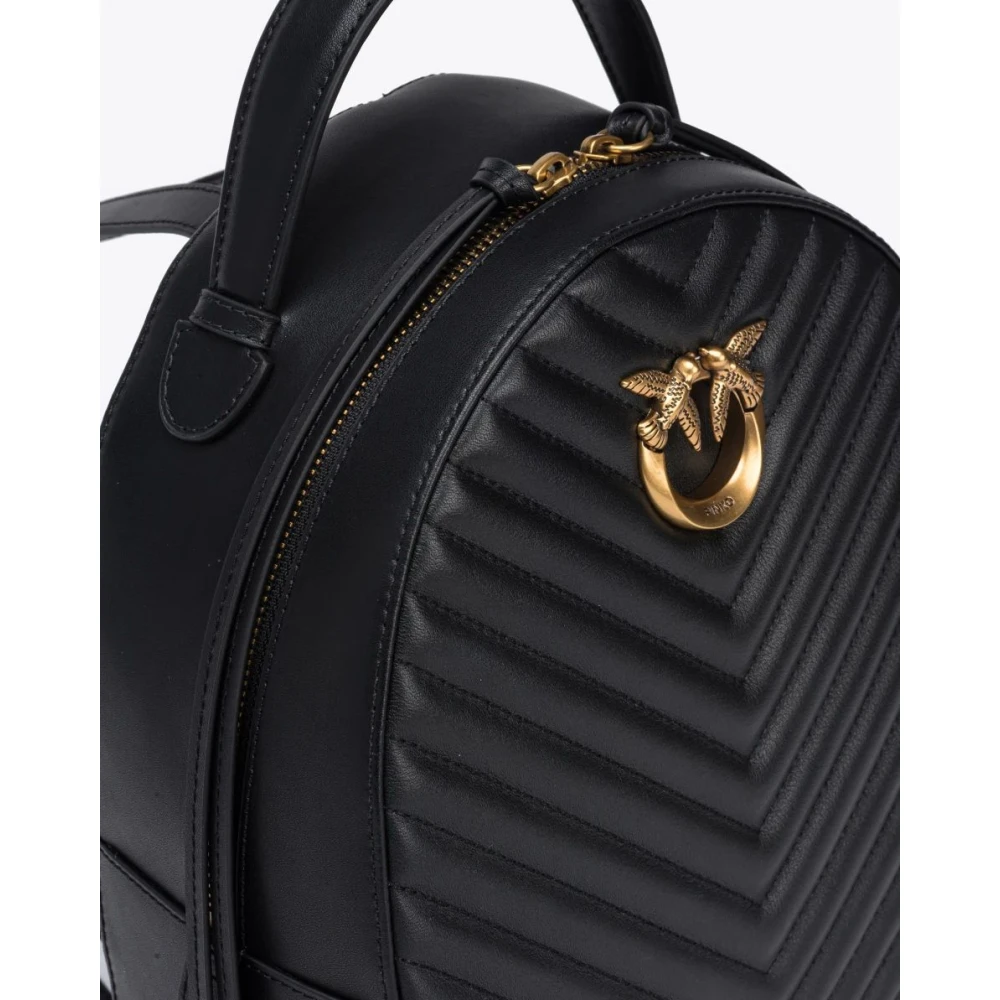 pinko Gewatteerde Chevron Leren Rugzak met Love Birds Gesp Black Dames