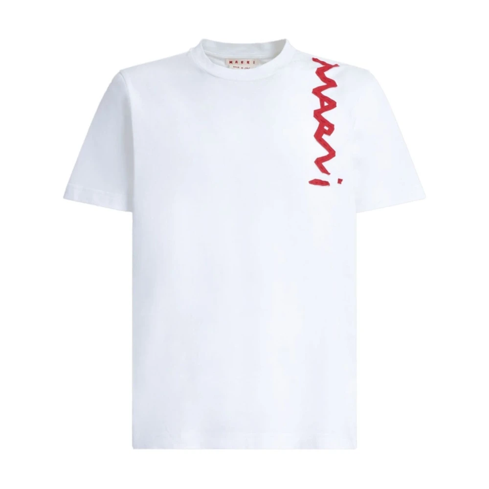 Marni Logo Jersey T-Shirt Wit Korte Mouw White Heren