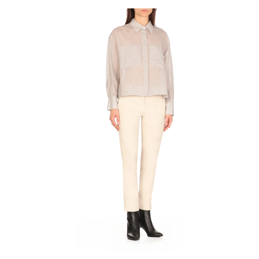 PESERICO Gestreepte Ivory Katoen Zijden Shirt Beige Dames