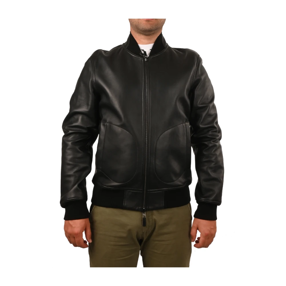 Emporio Armani Gladleren bomberjack met geribbelde manchetten Black Heren