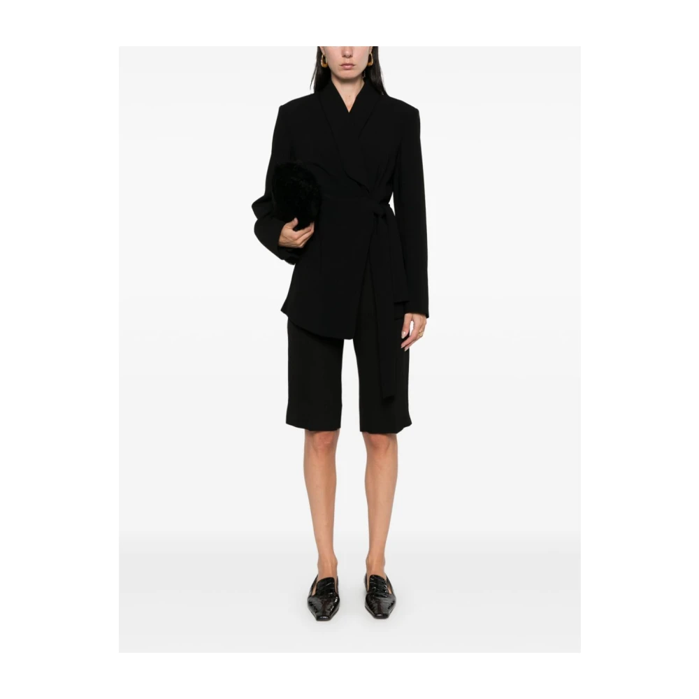 Max Mara Zwarte Wrapjas met Shawl Revers Black Dames