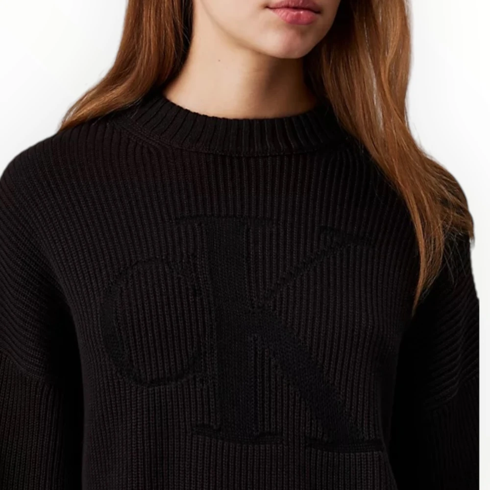 Calvin Klein Regular Sweater met Logo Intarsia Black Dames