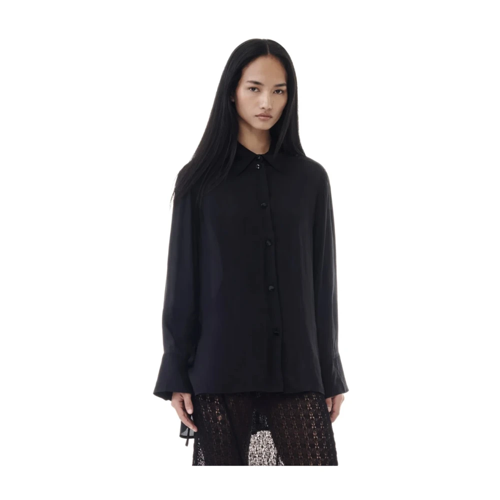Ganni Zwarte Oversized Viscose Shirt Blouse Black Dames