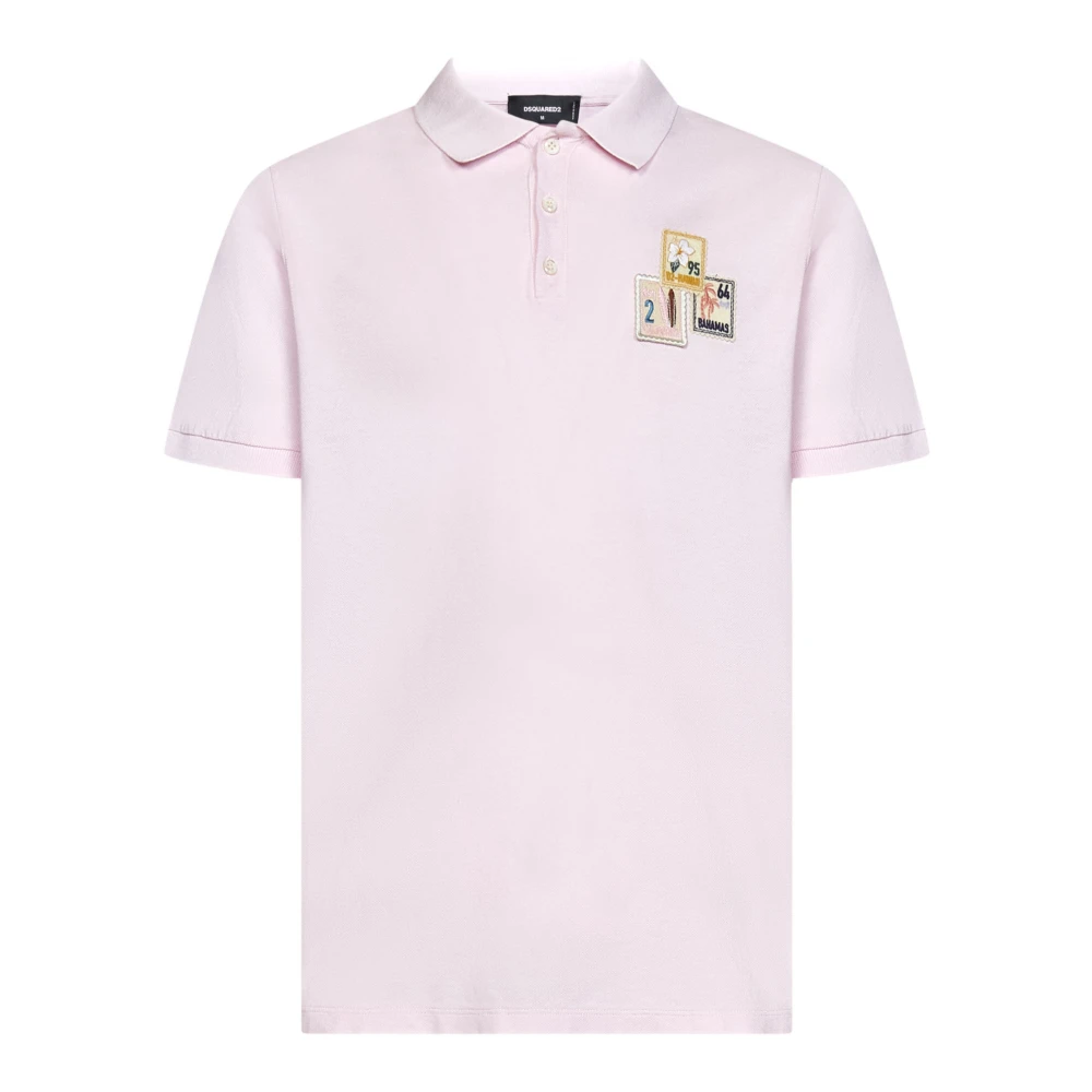 Dsquared2 Men's Pink Polo Shirts, M, Stylish Polo Shirt With Multicolor Patches