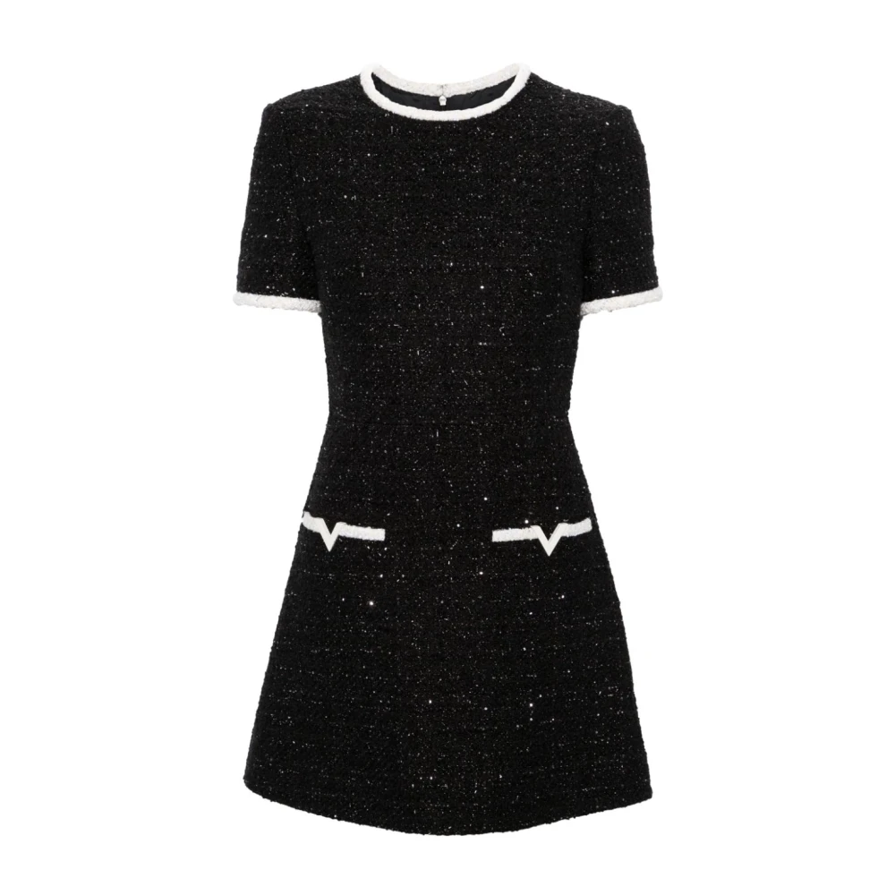 Valentino Zwarte Tweed Lurex Jurk met VLogo Details Black Dames