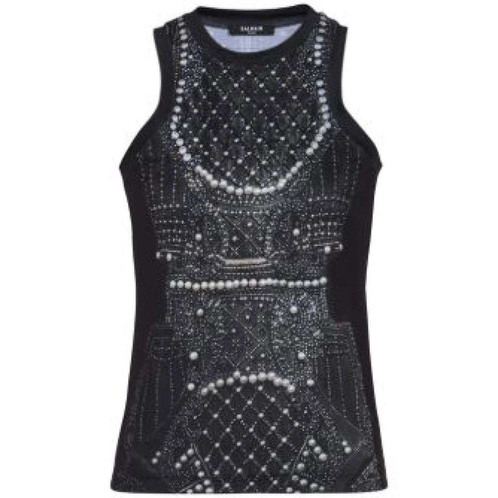 Balmain Kleurrijke Bedrukte Top voor Vrouwen Black Dames