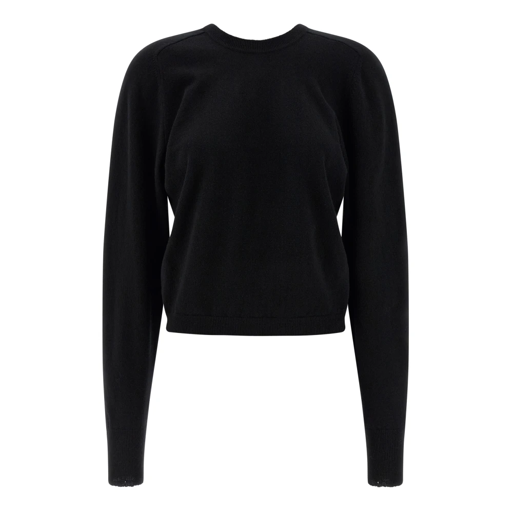 Maison Margiela Women's Black Balloon-Sleeve Jumper - Round-Neck Knitwear - M - Knitwear