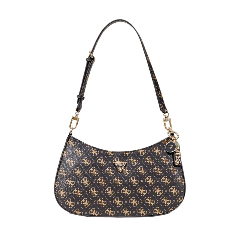 Guess Vrouw Bruin Handtas Met Print, Rits En Meerdere Vakken