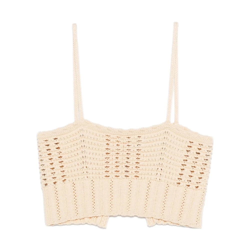 Forte Forte Women's Beige Sleeveless Tops, S, Knitted Crop Top