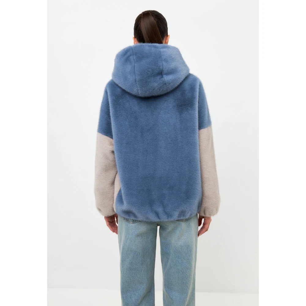 Cesare Gaspari Stijlvolle Hooded Faux Fur Jacket Reyna Blauw Blue Dames
