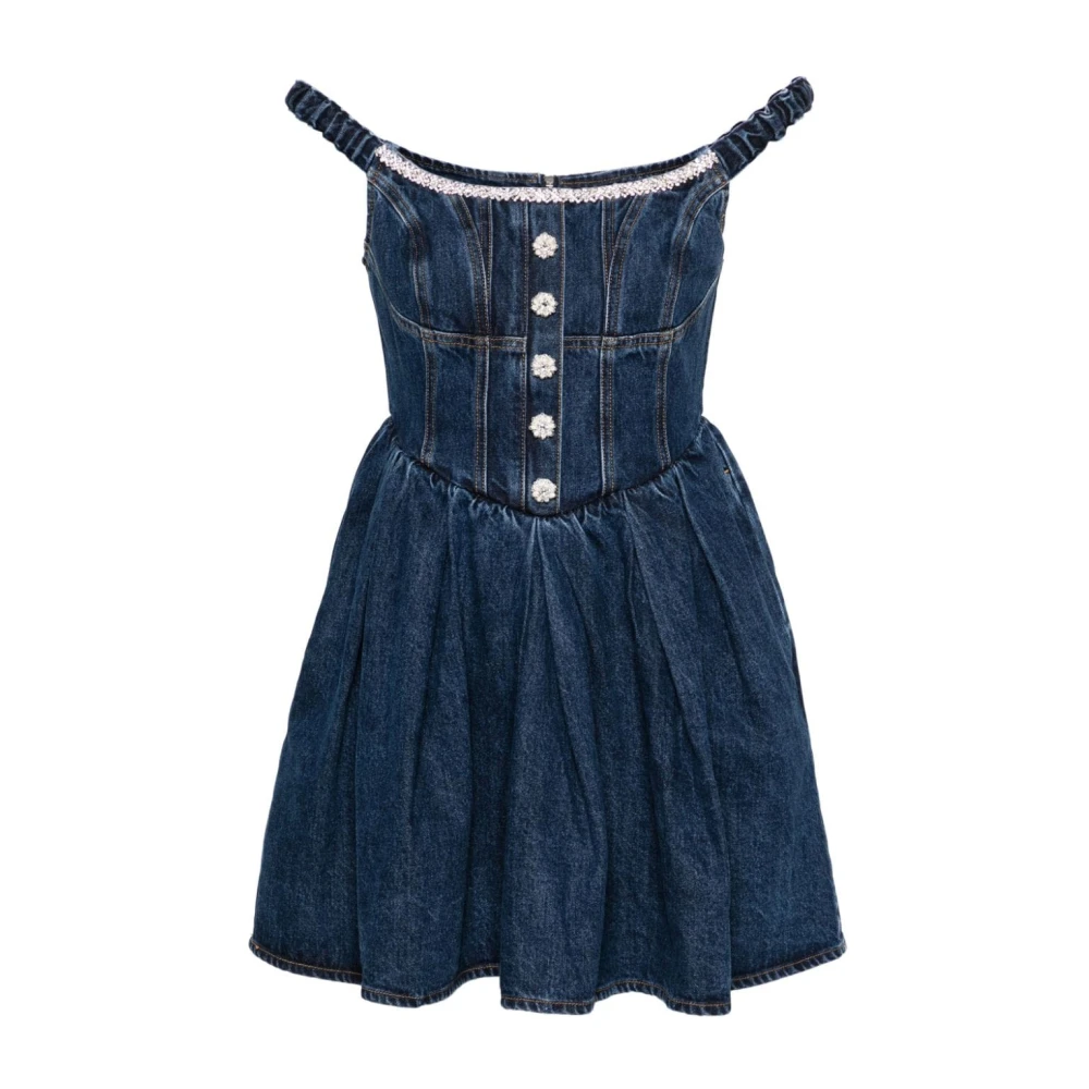 Self Portrait Blauwe Off-Shoulder Jurk met Diamanté Blue Dames