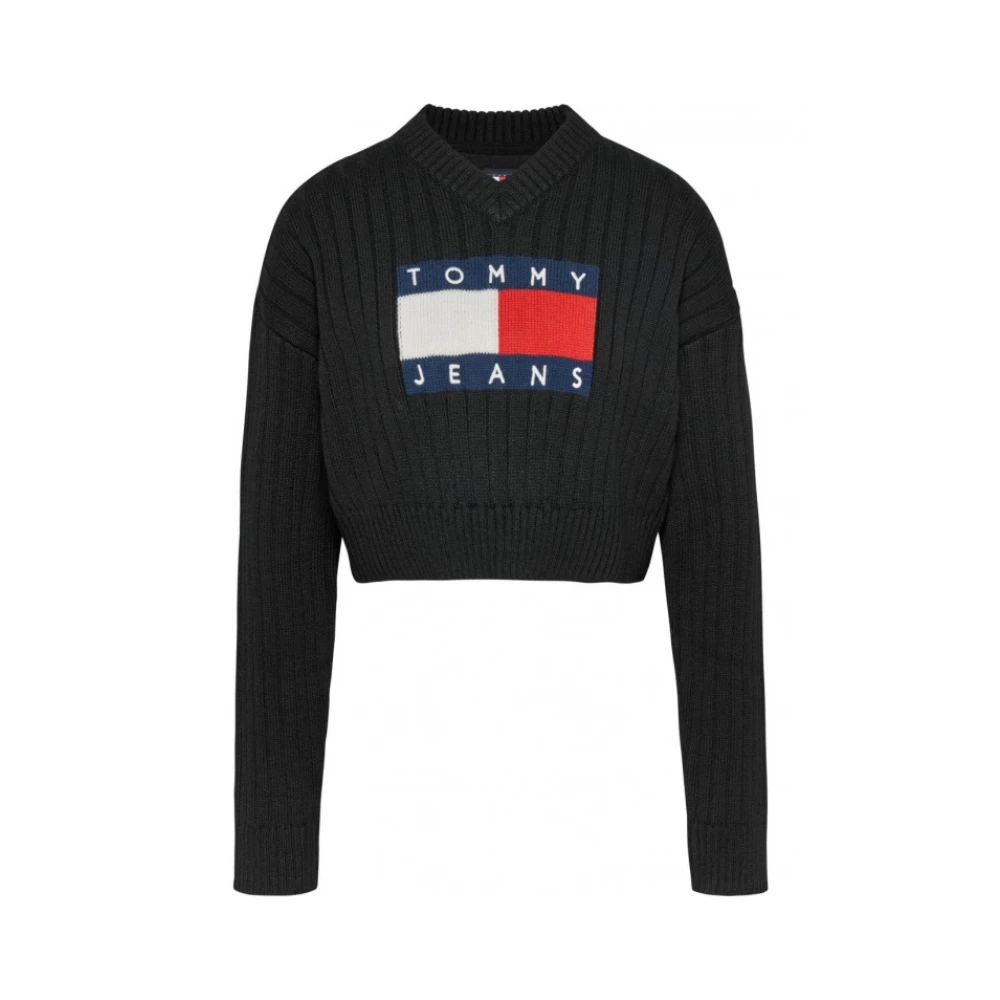 Tommy Jeans Center Flag Sweater Herfst Winter Collectie Black Dames