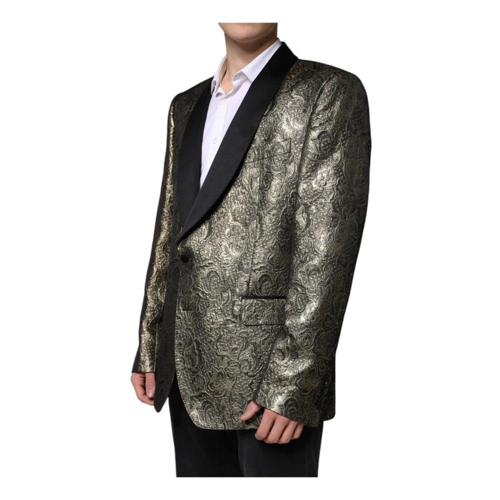 Dolce & Gabbana Gouden Jacquard Blazer Twee Knoopsluiting Yellow Heren