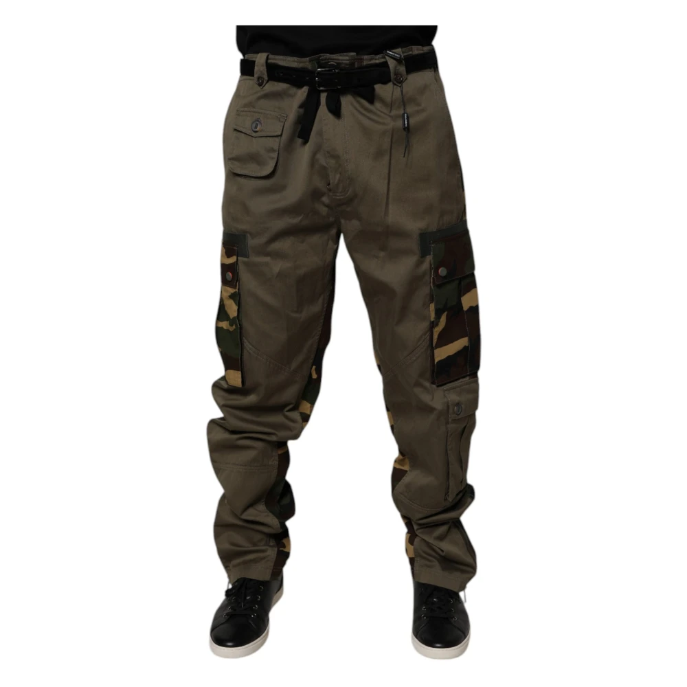 Dolce & Gabbana Men's Multicolor Slim-Fit Trousers, 2XL, Patchwork Camouflage Cargo Trousers