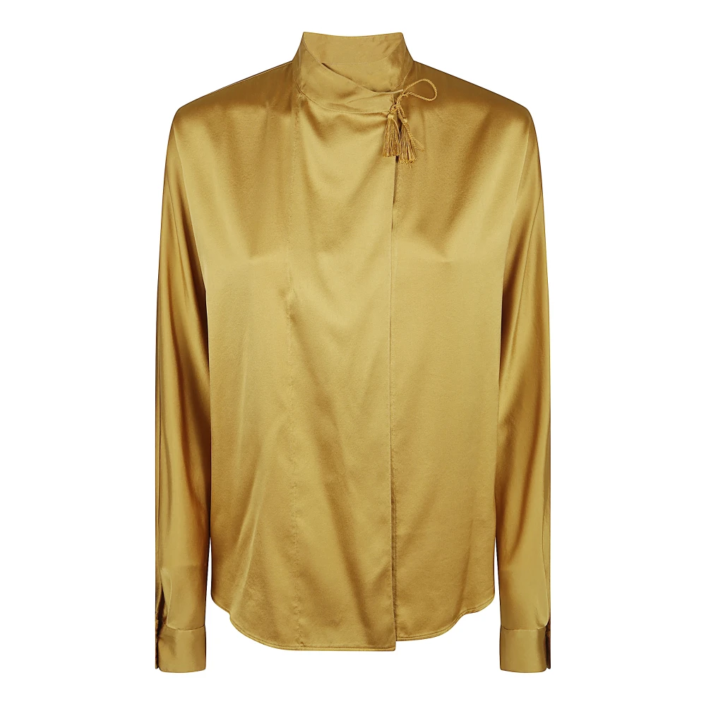 Forte Forte Women's Yellow Blouses, M, Heavy Stretch Silk Satin Kimono Shirt