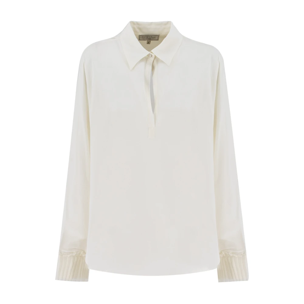 Antonelli Firenze Zijden overhemd met gebreide manchetten White Dames