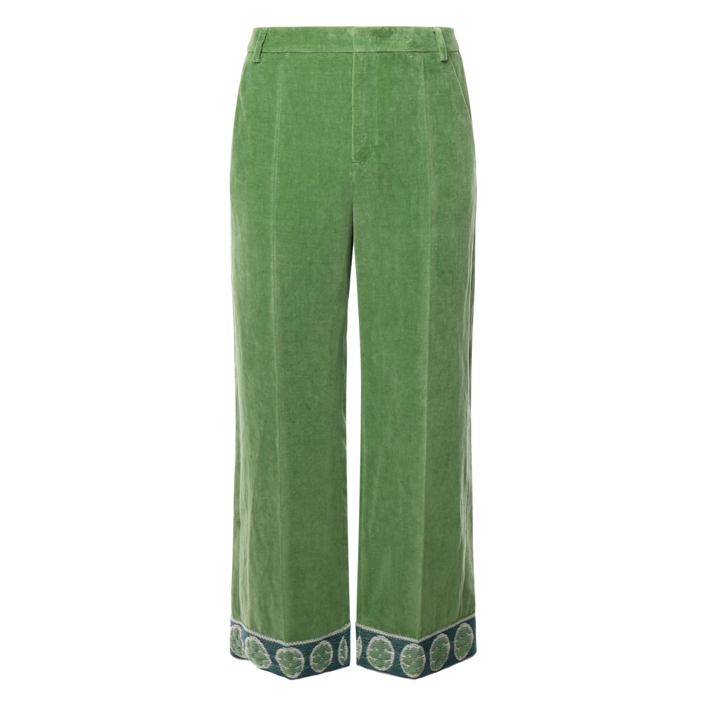Valentino Garavani Groene Fluwelen Broek met Geborduurde Details Green Heren