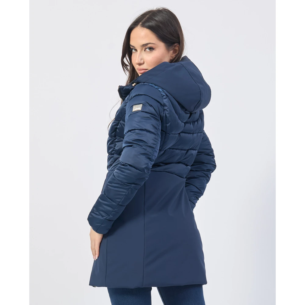 YES ZEE Blauwe Gewatteerde Hoodiejas met Rits Blue Dames