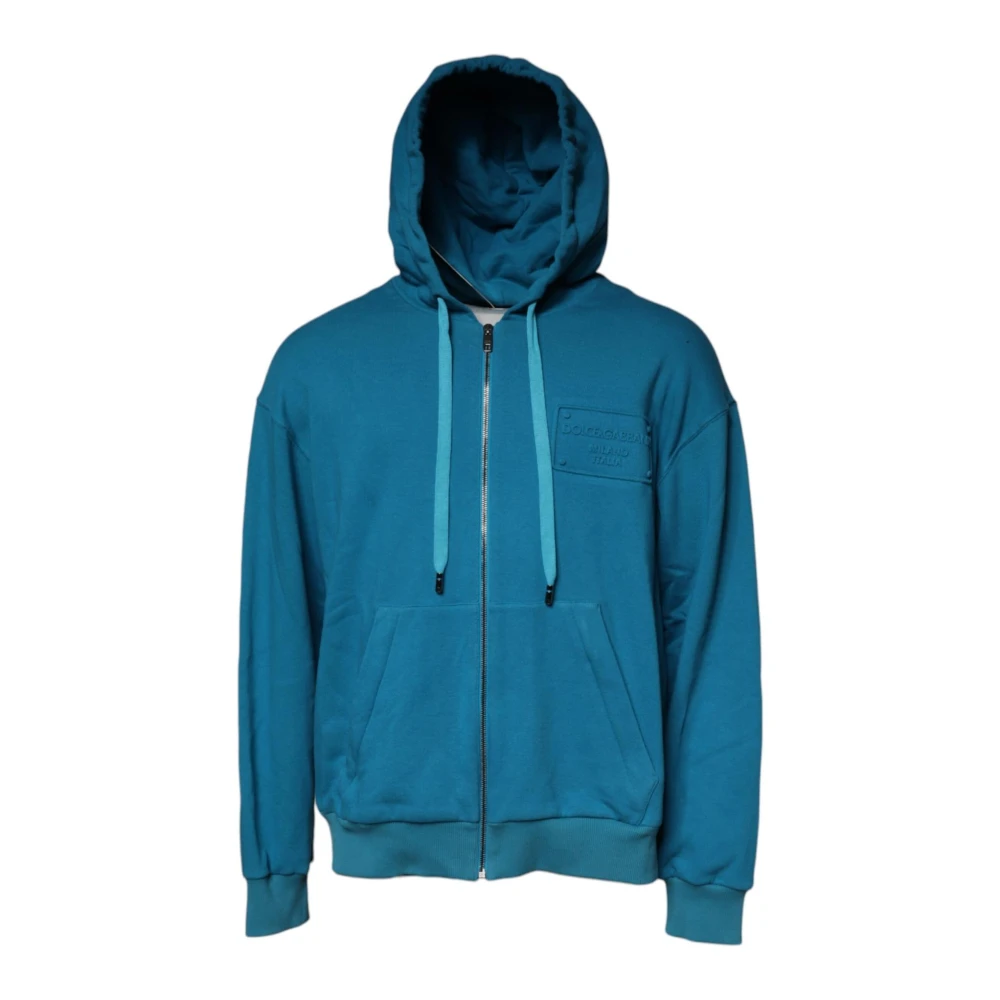 Dolce & Gabbana Blå Bomull Logo Dragkedja Hoodie Blue, Herr