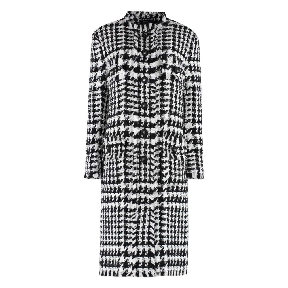 Dolce & Gabbana Houndstooth Coat met Logo Detail Multicolor Dames