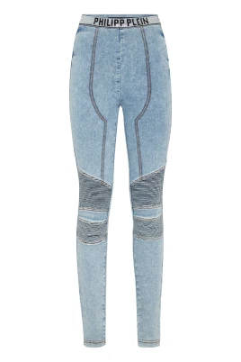 Denimleggings med logotyp i midjan