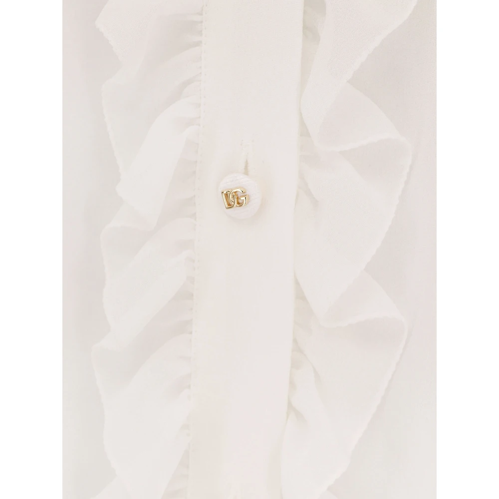 Dolce & Gabbana Zijden Shirt met Rouches Detail White Dames