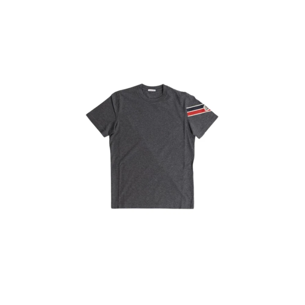 Moncler Grijze T-shirt met driekleurige strepen Gray Heren
