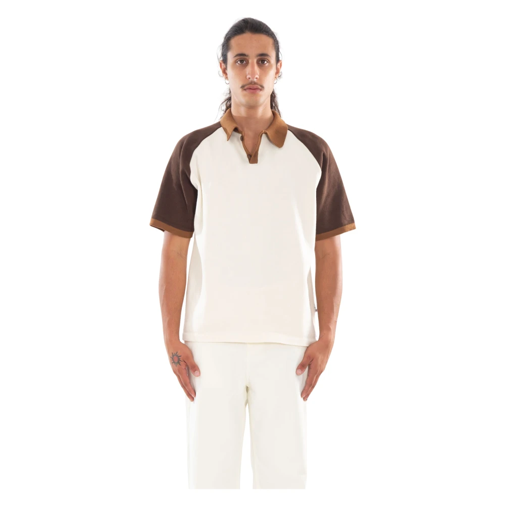 Arte Antwerp Gebreid Baseball Polo Shirt in Crème Bruin White Heren