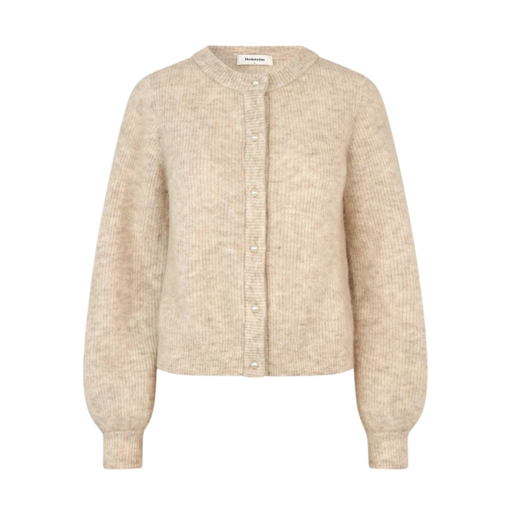 Beige Melange Cardigan med Ballonærmer