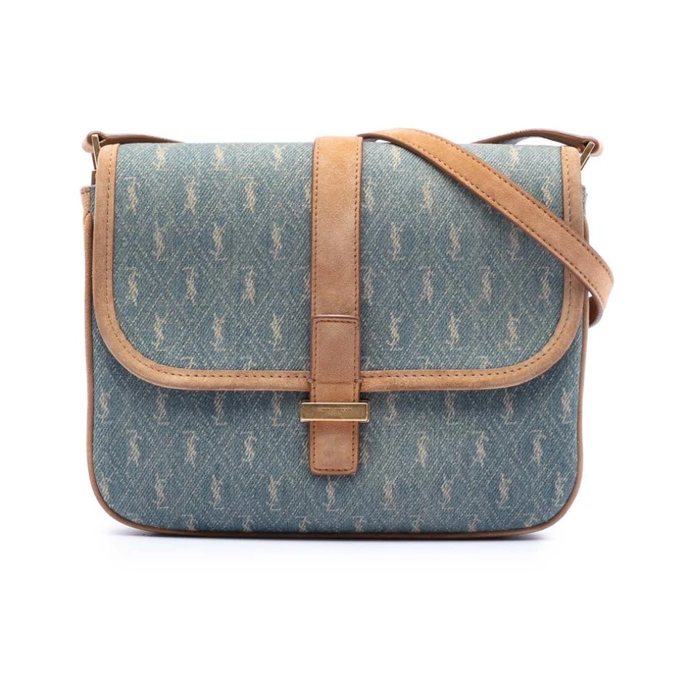 Saint Laurent Vintage Women's Blue Pre-Owned Vintage Monogram Denim Crossbody Bag