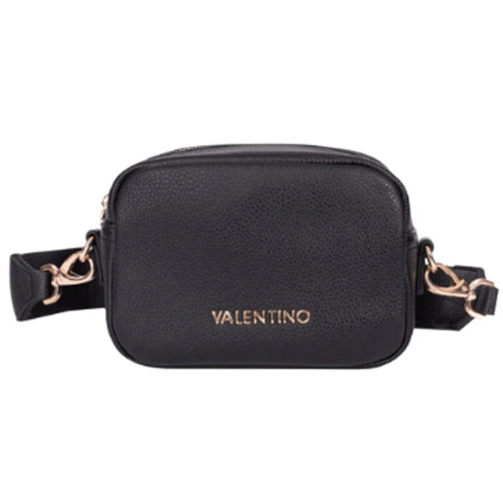 Valentino by Mario Valentino Svart Rektangulär Handväska med Guld Valentino Inskription Black, Dam