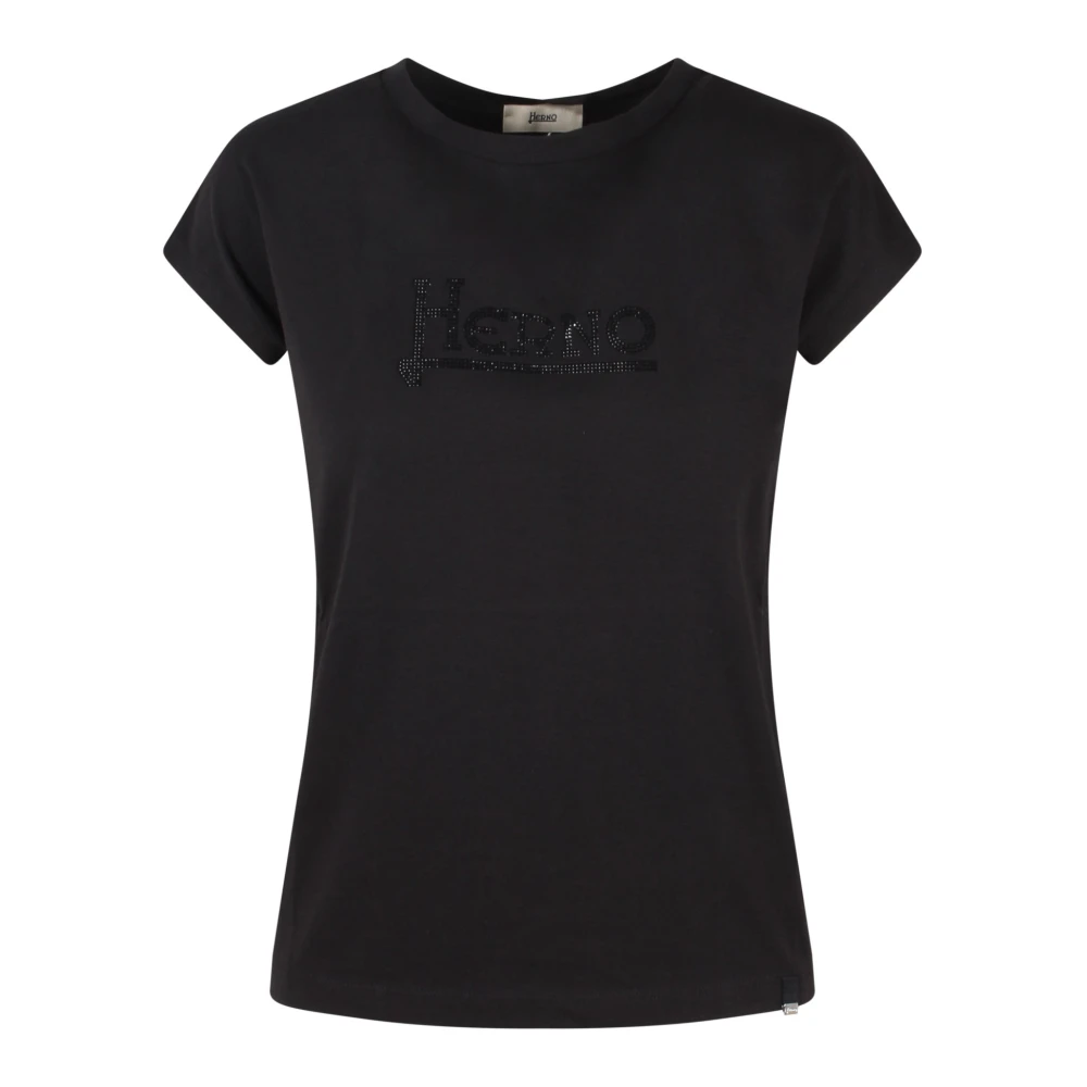 Herno Rhinestone Logo Jersey T-Shirt Black Dames