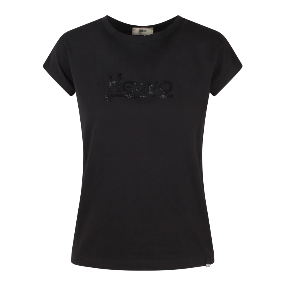 Herno Jersey T-shirt met Rhinestone Logo Black Dames