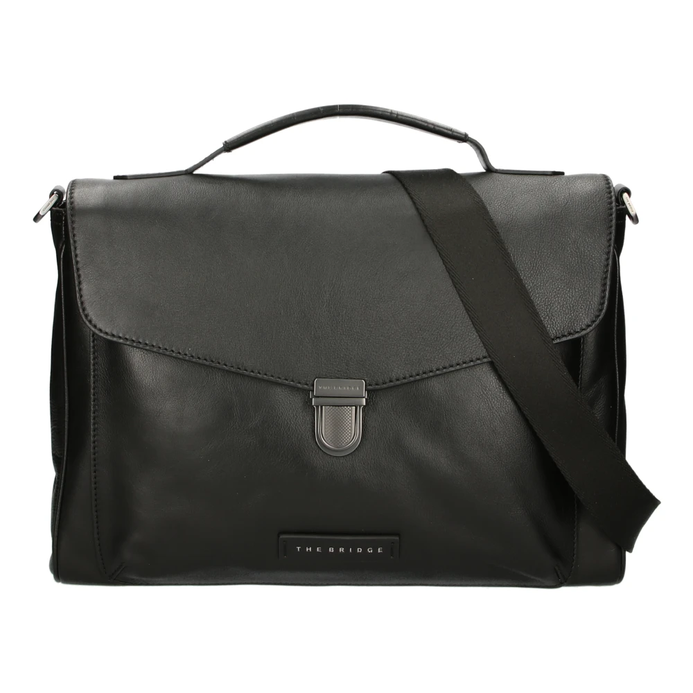 The Bridge Zwarte leren zakelijke aktetas met laptopvak Black Heren