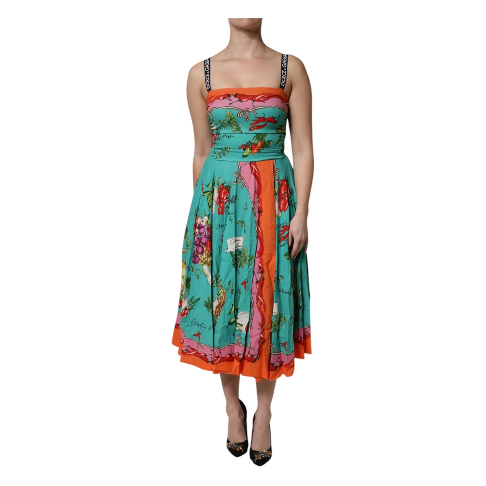 Dolce & Gabbana Women's Multicolor Vegetable Print Silk Midi Dress