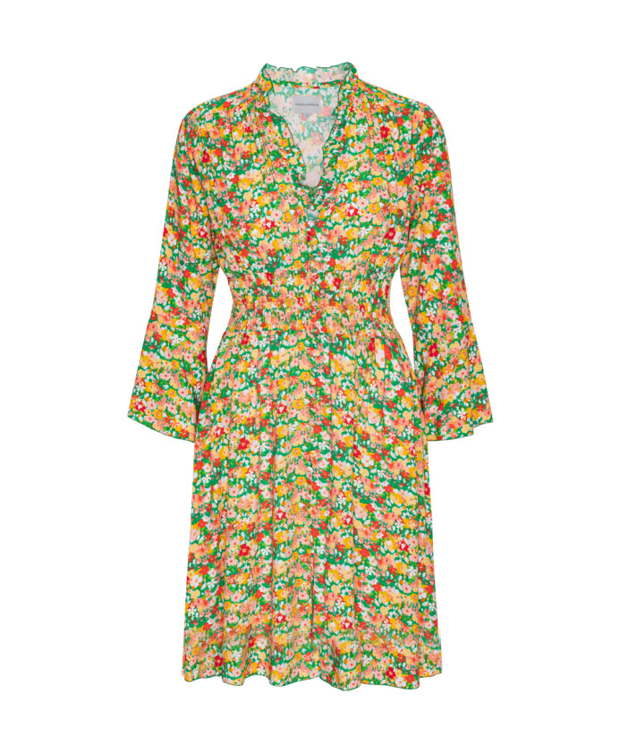 robe-courte-verte-a-fleurs-multicolores