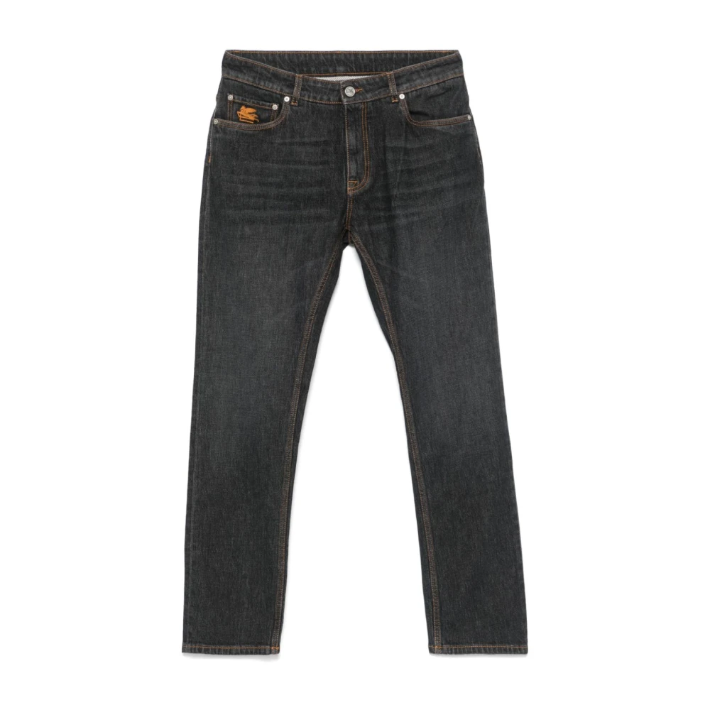 ETRO Antraciet Denim Jeans met Pegasus Motief Gray Heren