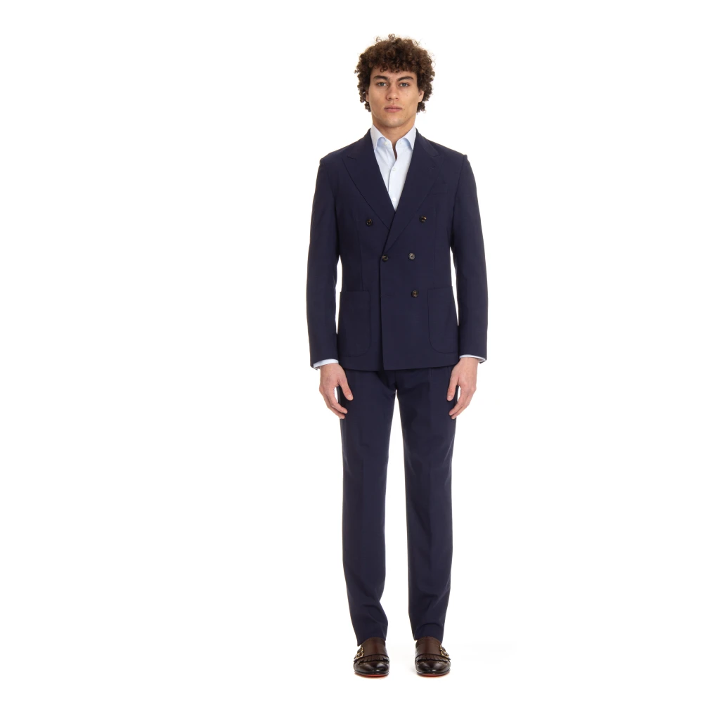 Eleventy Blue Double-Breasted Suit - Male - Double Breasted Suits - S - Suits
