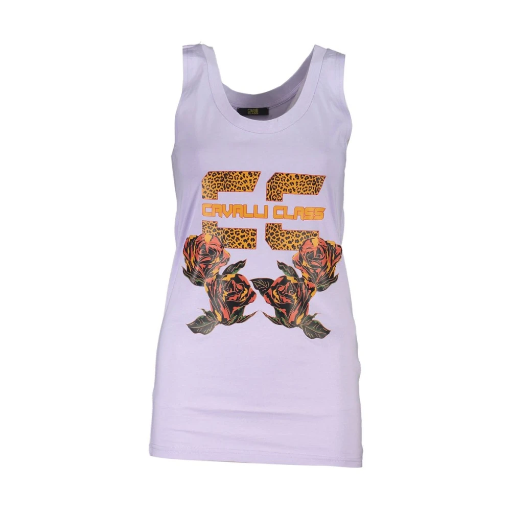 Cavalli Class Women's Purple Sleeveless Tops,, Cotton Top With Print Large