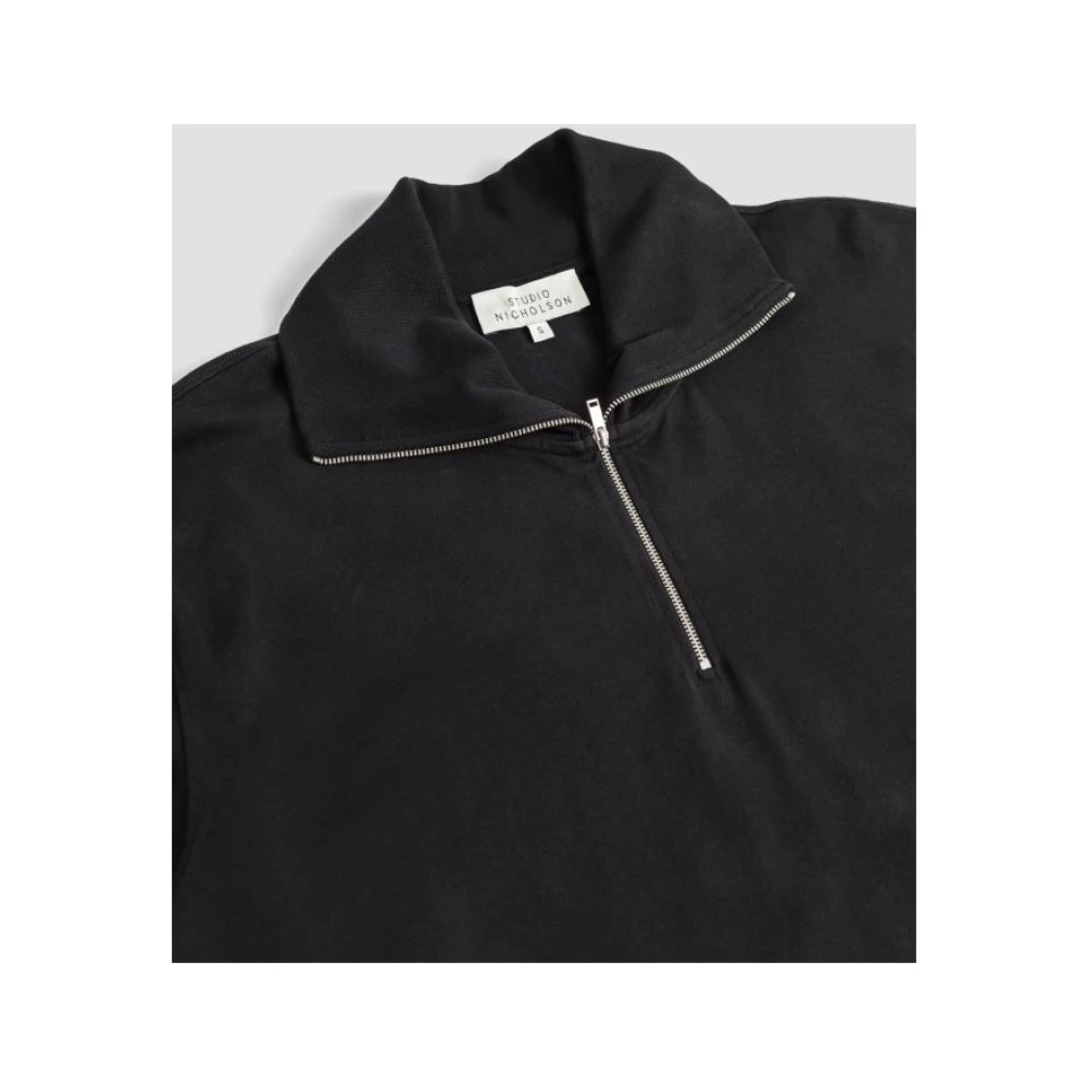 Studio Nicholson Zwarte lange mouwen rits kraag katoenen top Black Heren