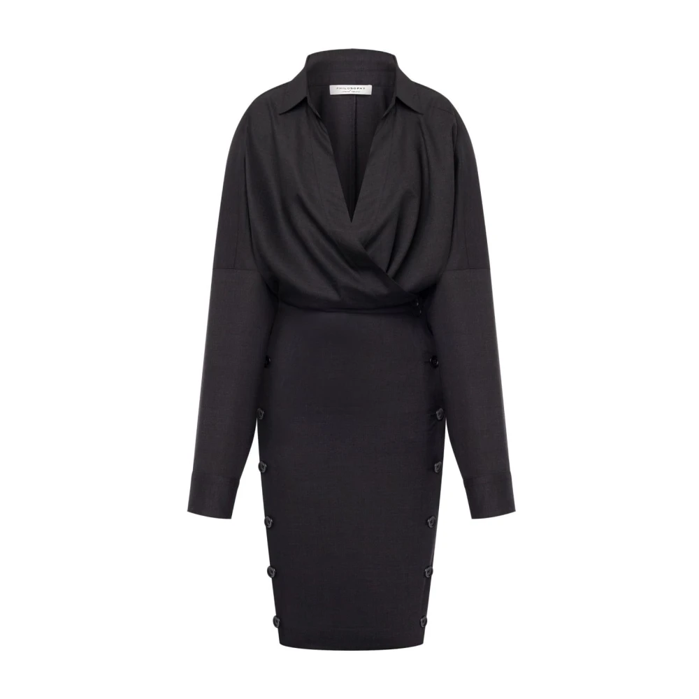 Philosophy di Lorenzo Serafini Grijze Wrap Jurk Elegante V-Hals Black Dames