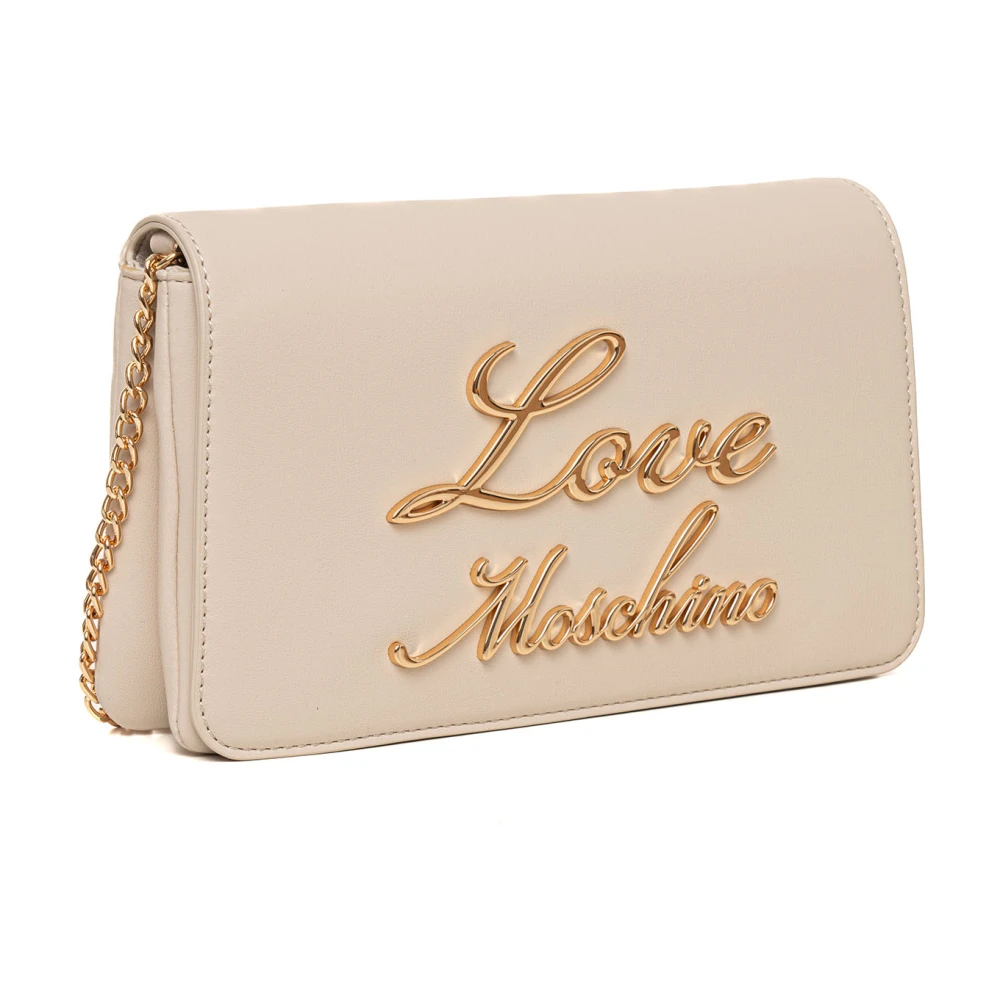 Love Moschino Schoudertas met Metalen Ketting en Zakken Beige Dames