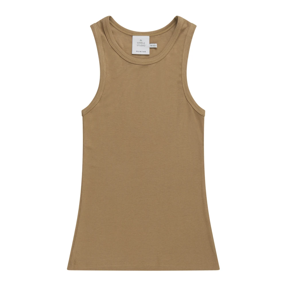 Munthe Geribbelde Peach Top met Ronde Hals Beige Dames