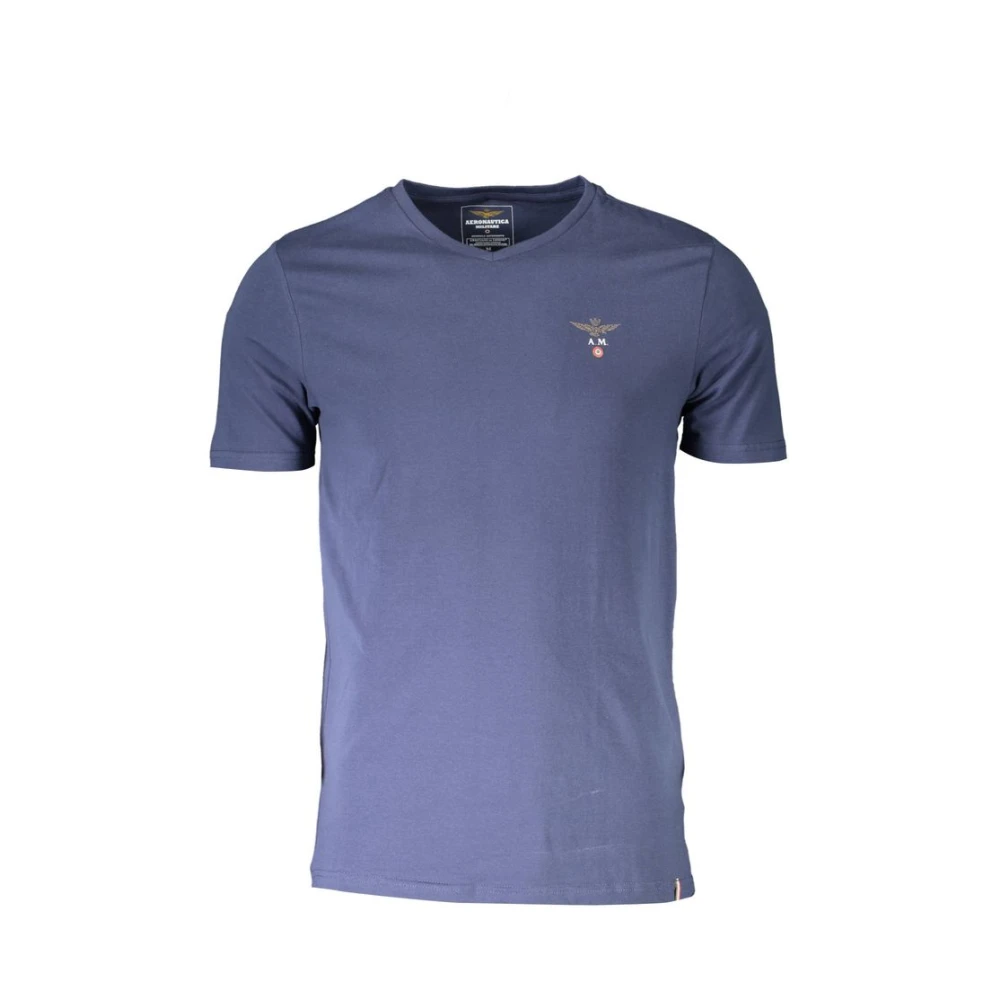 Aeronautica Militare Men's Blue T-Shirts, M, Cotton Logo Tee V-Neck