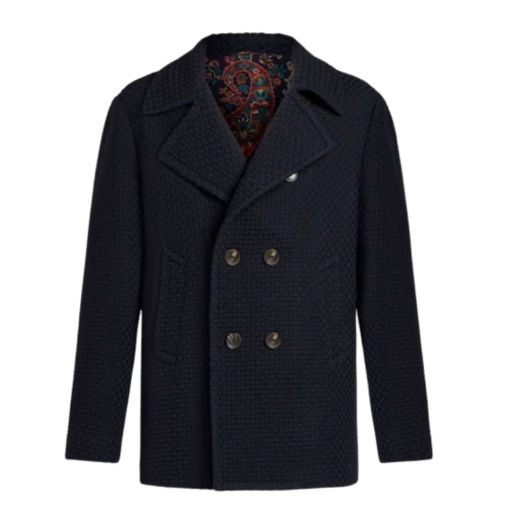 ETRO Wollen Peacoat met Reverskraag Blue Heren