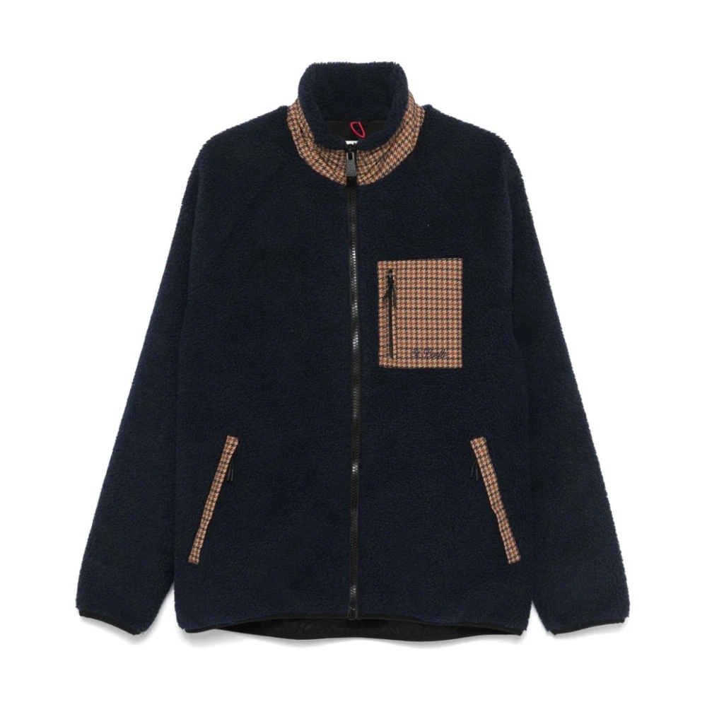 MC2 Saint Barth Blauwe Fleece Ritsjas Houndstooth Patroon Blue Heren