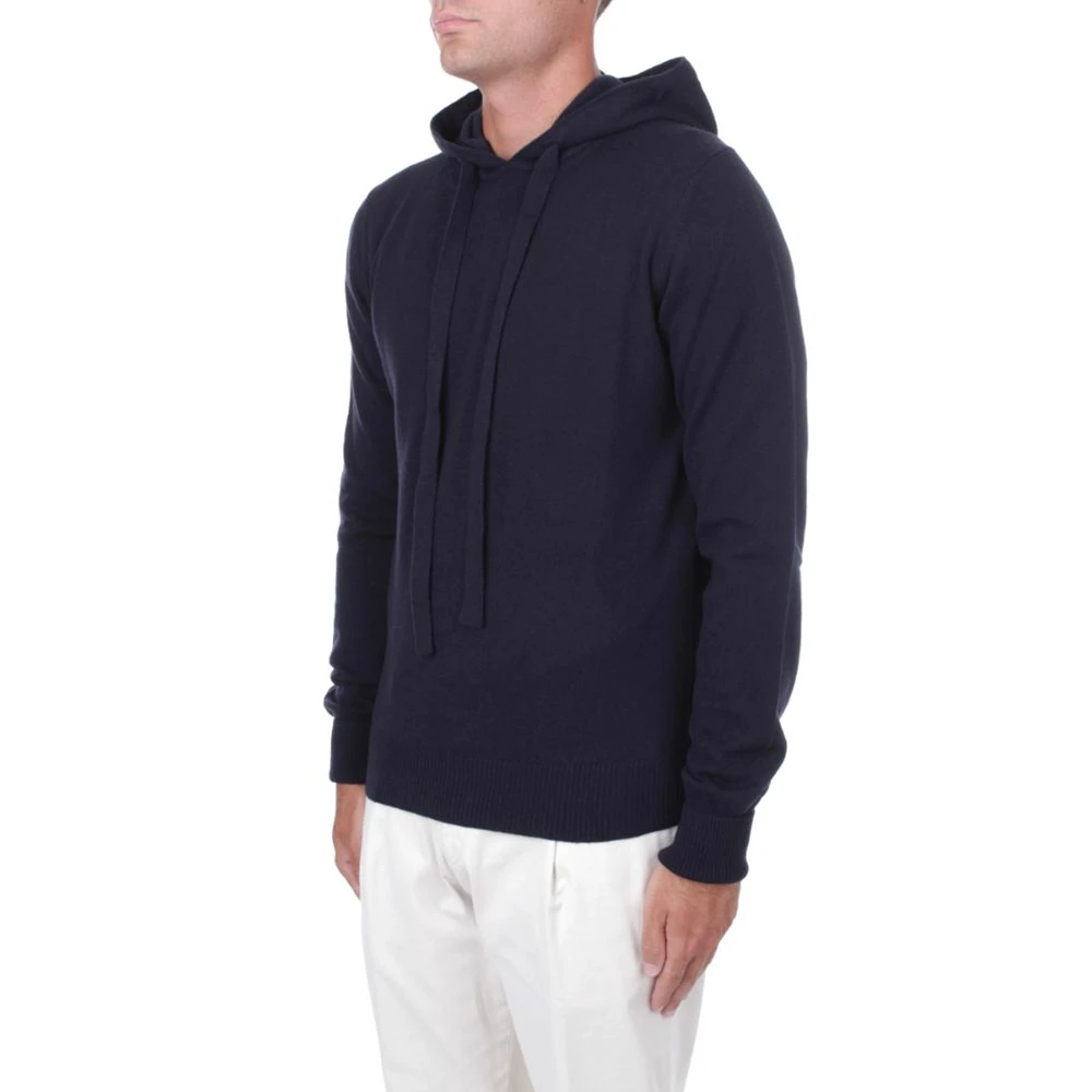 Alpha Studio Blauwe Virgin Wol Hoodie Blue Heren