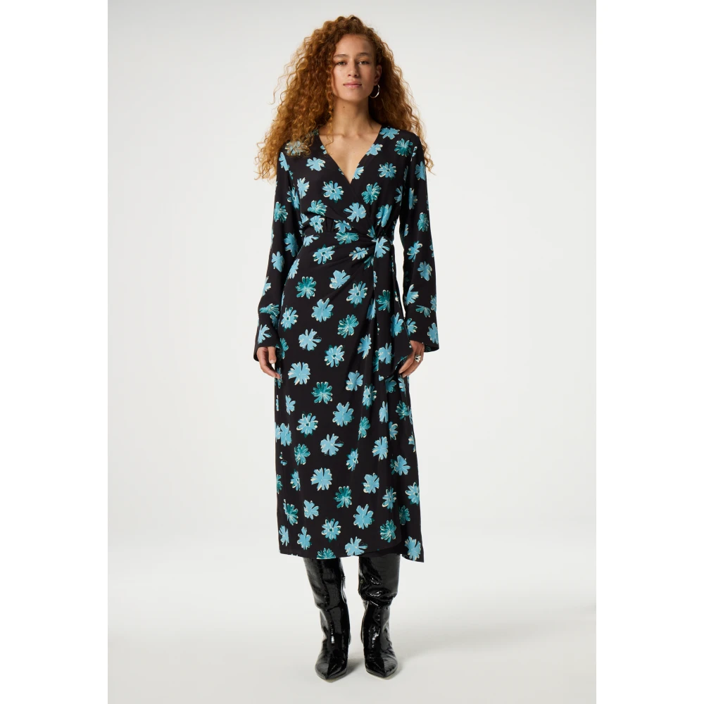 Fabienne Chapot Bloemen Wrap Midi Jurk Black Dames
