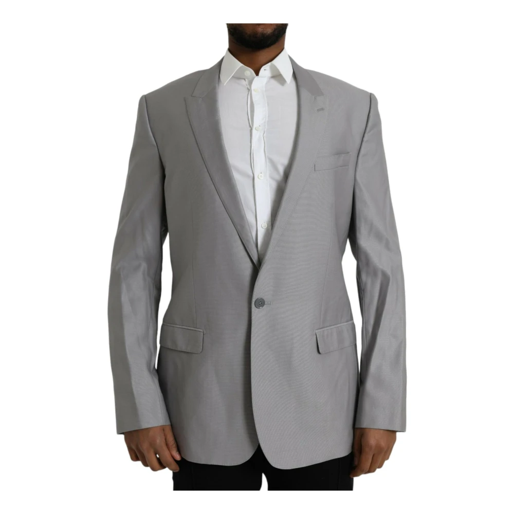 Dolce & Gabbana Grijze Peak Revers Wollen Blazer Gray Heren